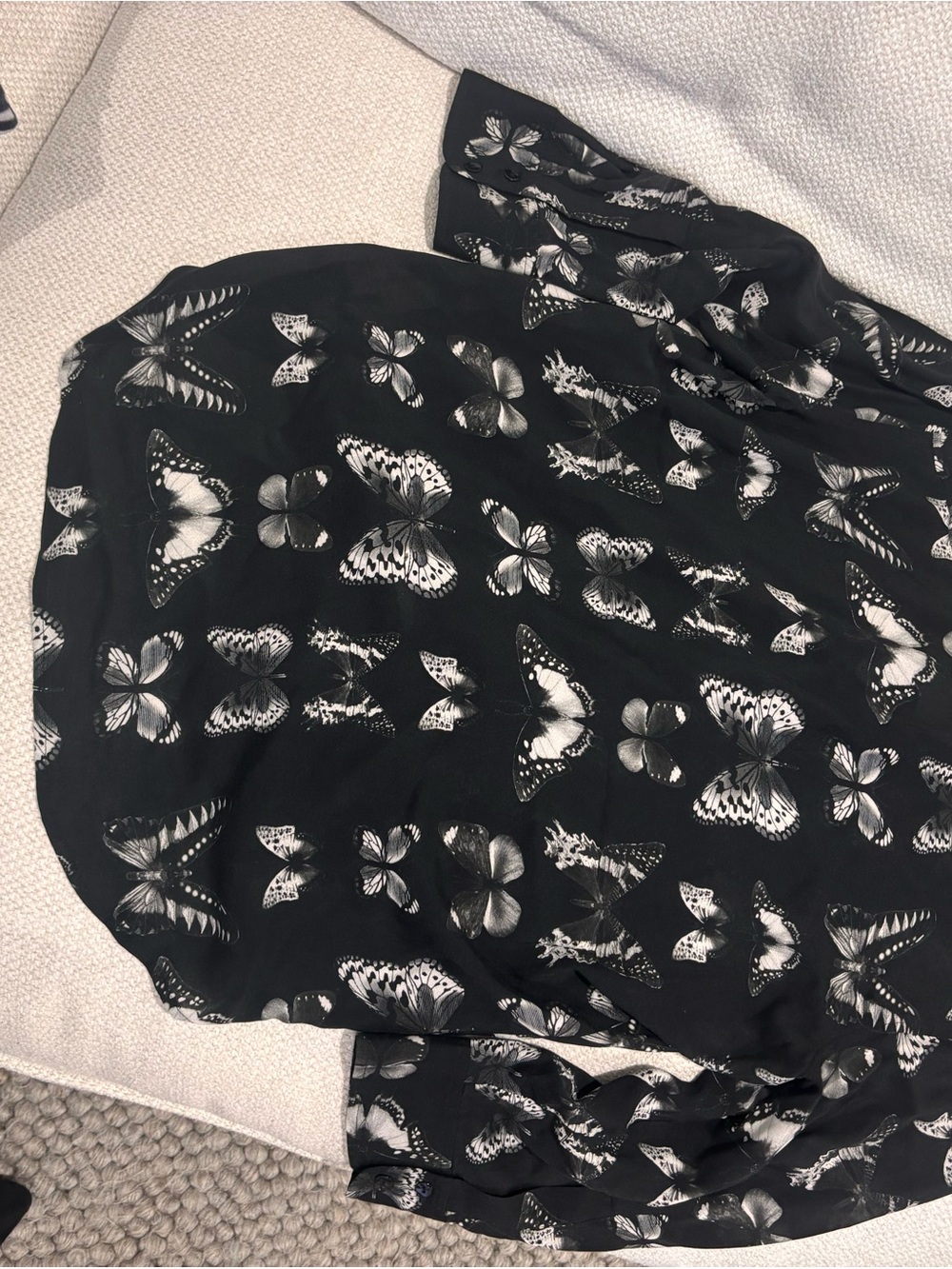 L'AGENCE Black Blouse with White Butterfly Print